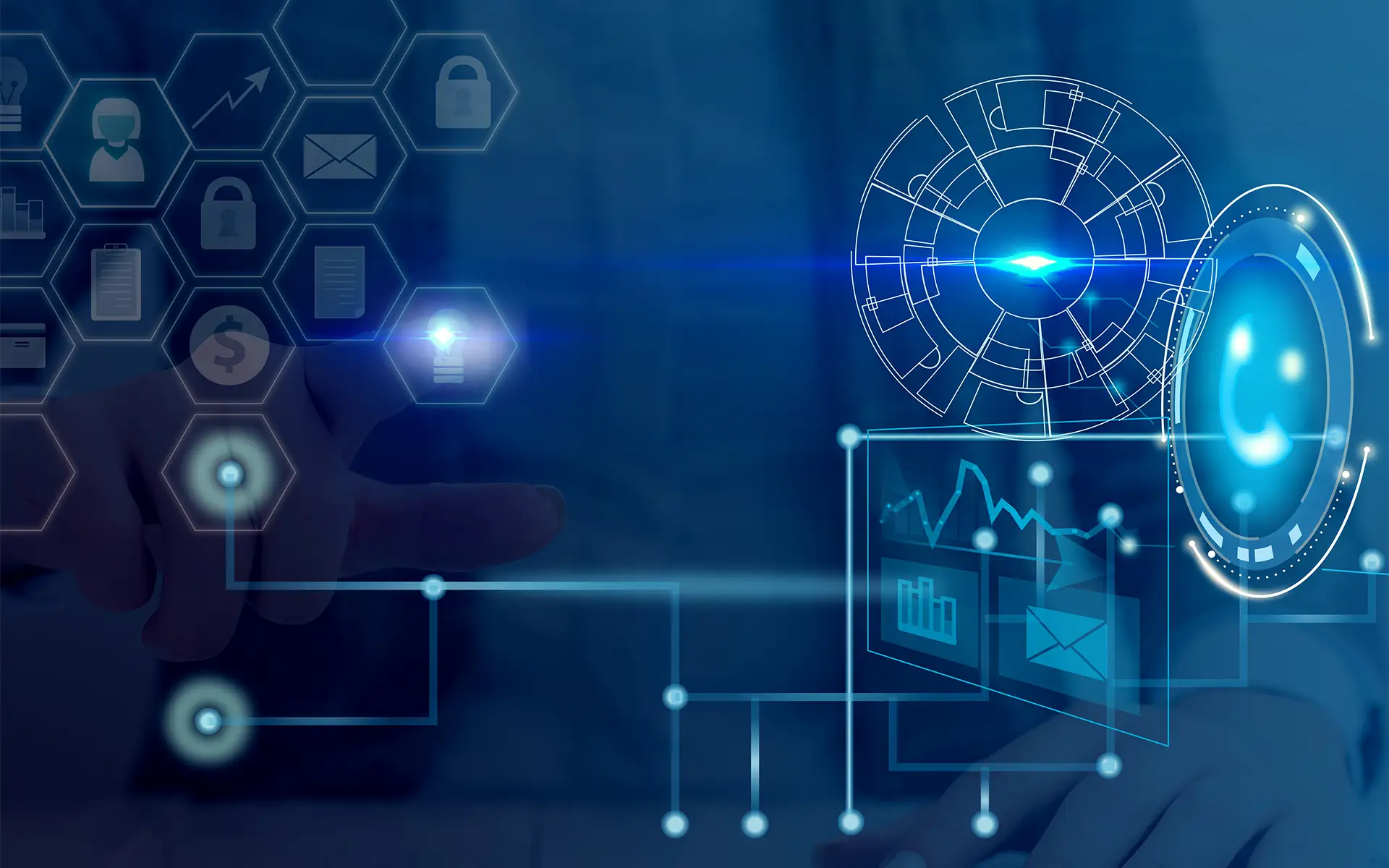 Futuristic holographic image demonstrating a data access strategy connecting information across systems