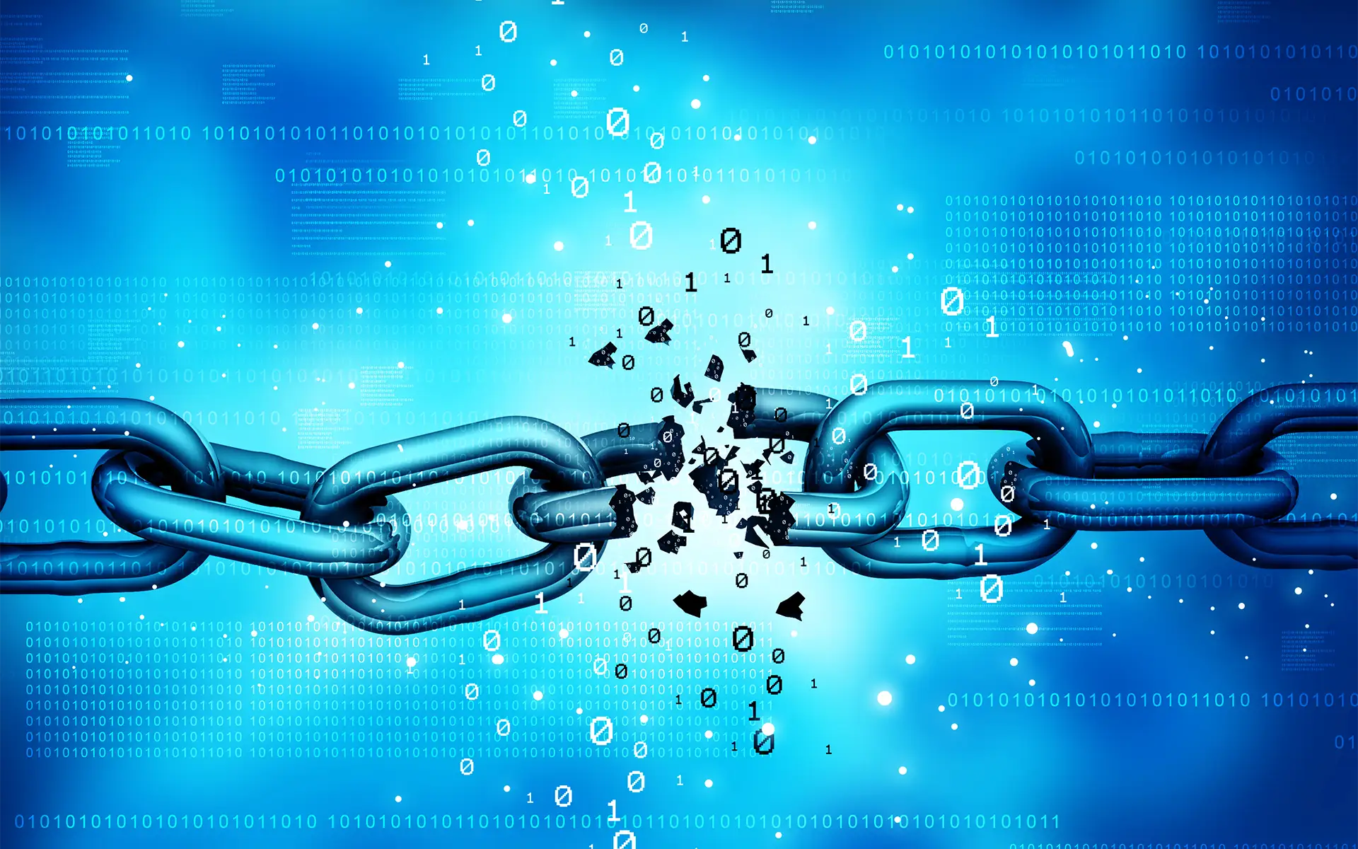 A 3D rendering of a broken data chain